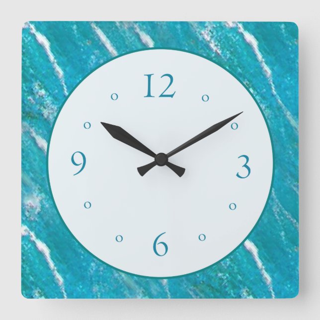 Blauer Wellenmuster Blau Grün mit Schlichtem weiße Quadratische Wanduhr (Vorderseite)