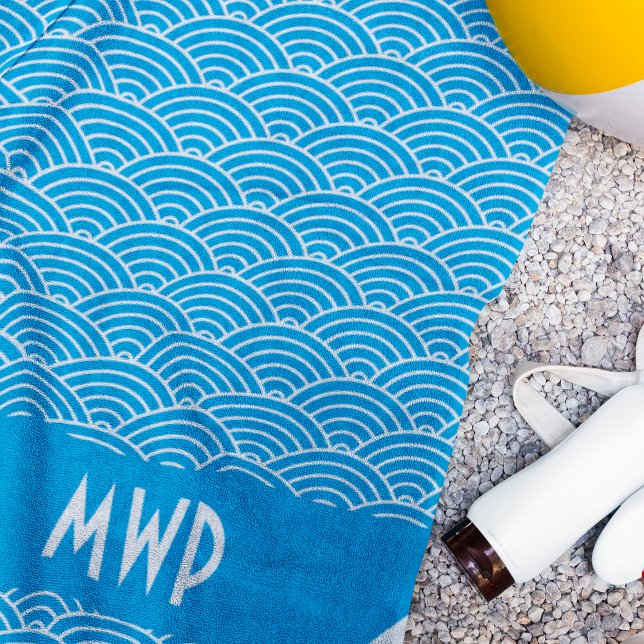 Blauer Wellenmuster Monogram Beach Handtuch (Von Creator hochgeladen)