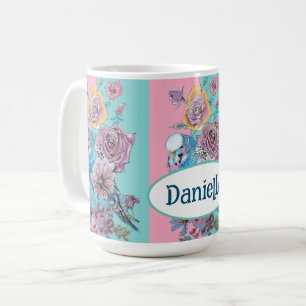 Blauer Wellensittich-Vogel Rose Blumig Rosa Aqua M Kaffeetasse