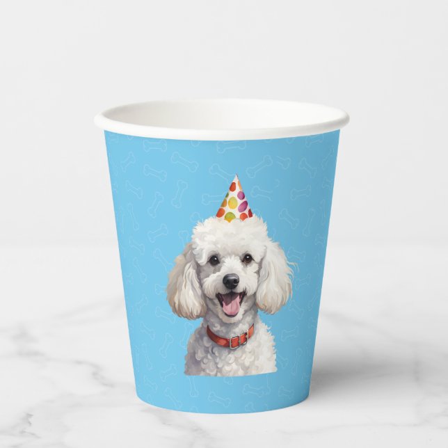 Blauer Welpenhund Birthday Paw-ty Paper Cups Pappbecher (Vorderseite)
