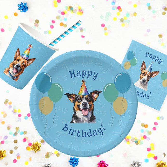 Blauer Welpenhund Birthday Paw-ty Pappteller (Von Creator hochgeladen)