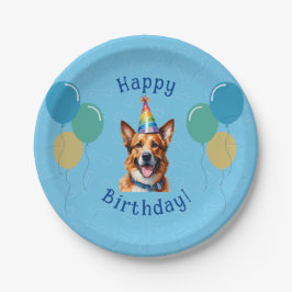 Blauer Welpenhund Birthday Paw-ty Pappteller