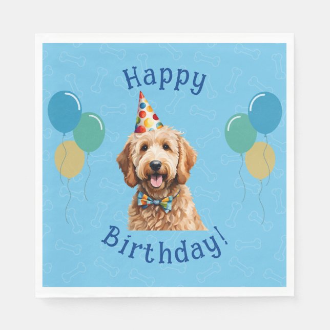 Blauer Welpenhund Birthday Paw-ty Serviette (Vorderseite)