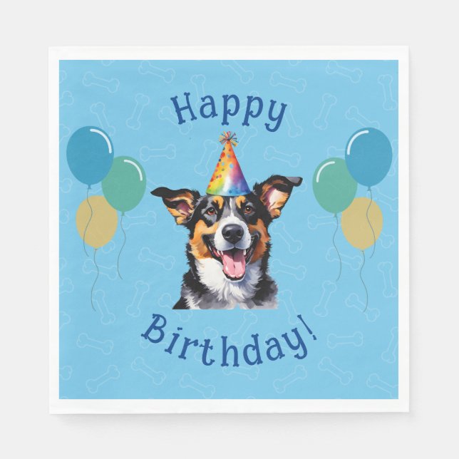 Blauer Welpenhund Birthday Paw-ty Serviette (Vorderseite)