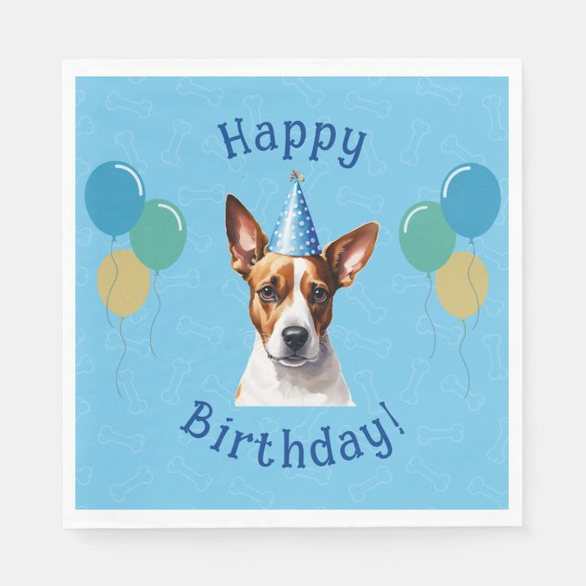 Blauer Welpenhund Birthday Paw-ty Serviette (Vorderseite)