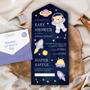 Blauer Weltraum-Teddybär-Astronaut-Baby-Empfang All In One Einladung