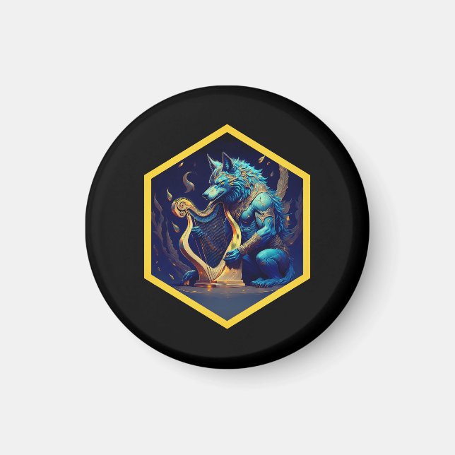 Blauer Werwolf spielt eine goldene Harfe Magnet (Vorne)