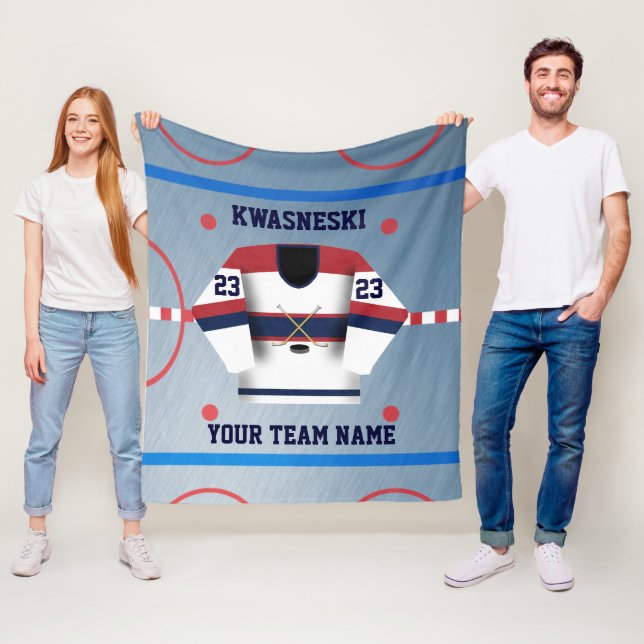 Blauer Wh| Roter Eishockeyrosa| Player Jersey Fleecedecke (Beispiel)