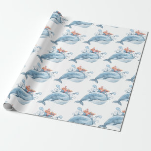 Blauer Whale Birthday Geschenkpapier