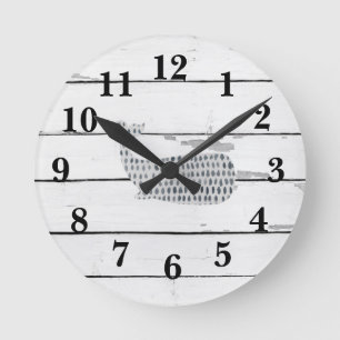 Blauer Whale Shiplap Rustikale Deco Square Wa Runde Wanduhr