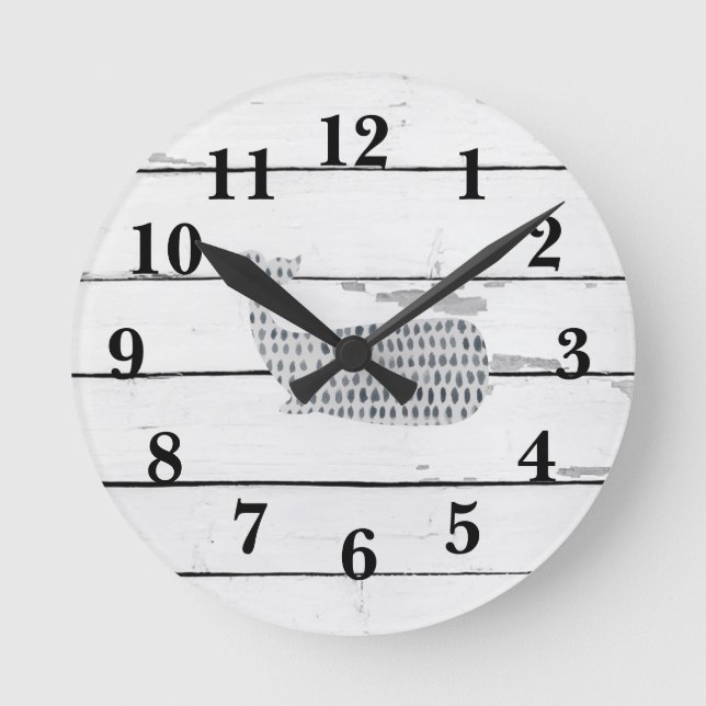 Blauer Whale Shiplap Rustikale Deco Square Wa Runde Wanduhr (Vorderseite)