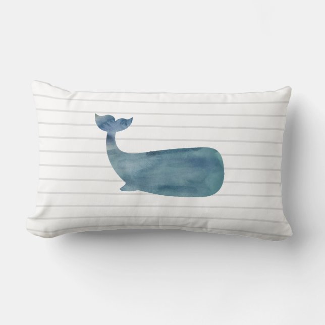 Blauer Whale Streifen Preppy Beach Deco Lendenkissen (Vorderseite)