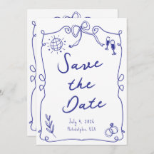 Blauer Whimsikspass Quirky Hand gezeichnete Hochze