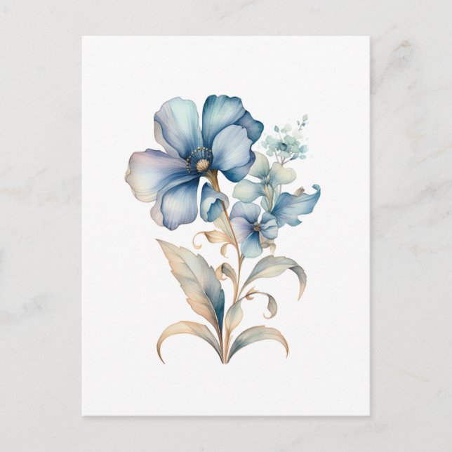 Blauer Wildblume BläserIllustration Minimaler Entw Postkarte (Vorderseite)