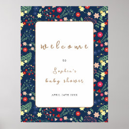 Blauer Wildblume Frame Baby Dusche Willkommen Poster