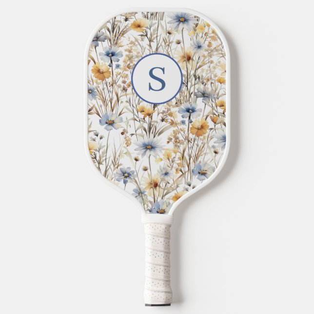 Blauer Wildblume Personalisiert Pickleball Schläger (Vorderseite)