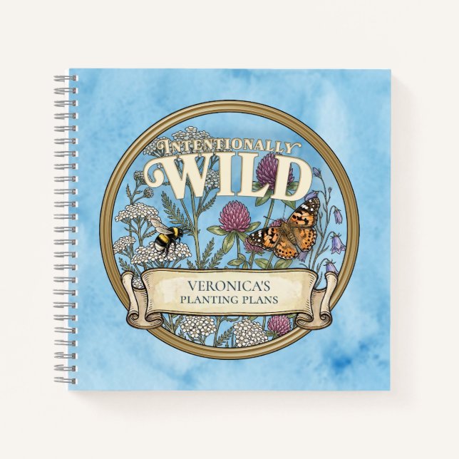 Blauer wilder Bestäuber-Garten Notizbuch nach Maß (Vorderseite)