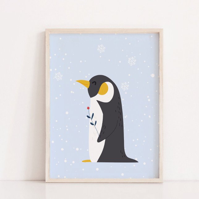 Blauer Winter | Dekor des Polarktischen Kinderzimm Poster (Blue Winter | Penguin Arctic Animal Nursery Decor)