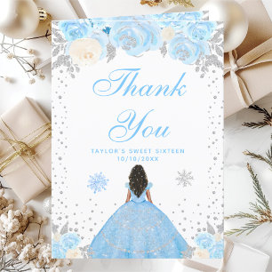 Blauer Winter Dunkle Haut Prinzessin Sweet Sixteen Dankeskarte