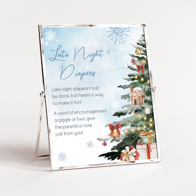 Blauer Winter Es ist kalt draußen Spätabenteuer Wi Poster (Baby It's Cold Outside Baby Shower Late Night Diapers Sign)