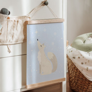 Blauer Winter   Fox Arctic Animal Kinderzimmer Dec Wandteppich Mit Holzrahmen