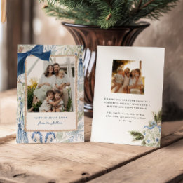 Blauer Winter-Grandmillennial-Familienfoto-Weihnac Feiertagskarte