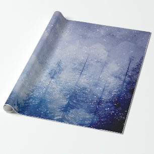 Blauer Winter Pine Tree Wald Geschenkpapier