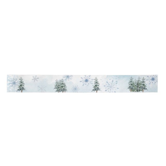 Blauer Winter Schneeflocke und Pinienbäume, Gift R Satinband (Vorderseite)