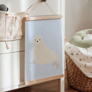Blauer Winter   Sea Lion Arctic Animal Kinderzimme Wandteppich Mit Holzrahmen