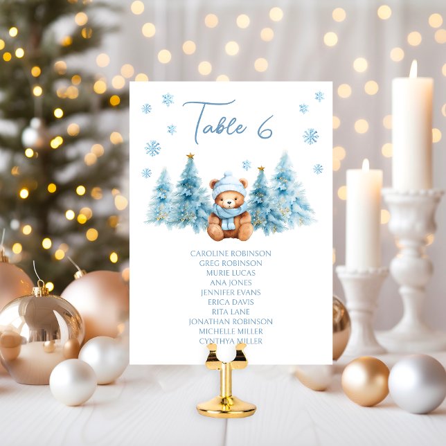Blauer Winter-Teddybär-Baby-Shower-Tischnummer (Von Creator hochgeladen)