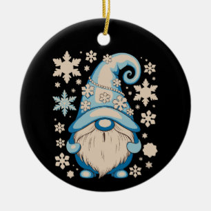 Blauer Winter Weihnachts Gnom Xmas Schnee Feiertag Keramik Ornament