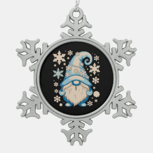 Blauer Winter Weihnachts-Gnom Xmas Schnee Urlaub Schneeflocken Zinn-Ornament