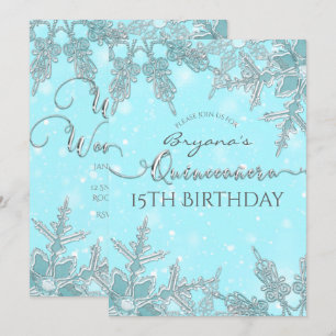 Blauer Winter Wonderland Schneeflocken Quiceñera Einladung