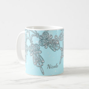 Blauer Winter-Wunderland Elegante Silber-Schneeflo Kaffeetasse