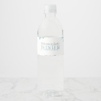 Blauer Winter-Wunderland-Schneeflocke Erster Gebur Wasserflaschenetikett