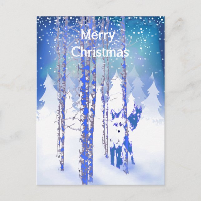Blauer Winterschneewald Fox Tierfüchse Postkarte (Vorderseite)