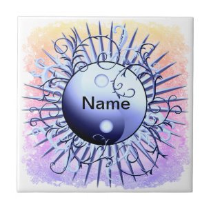 Blauer Wirbel Yin Yang Fliese