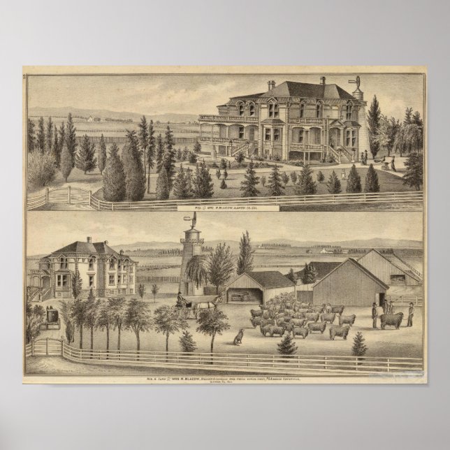 Blauer Wohnsitz, Bauernhof Poster (Vorne)