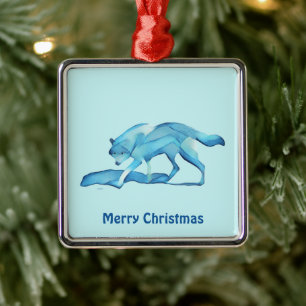 Blauer Wolf auf Schnee Ornament Aus Metall