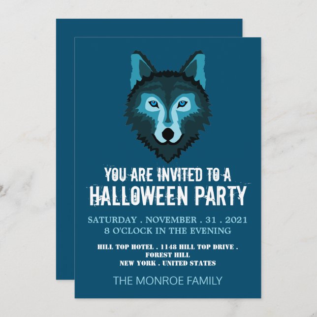 Blauer Wolf, Halloween-Party Einladung (Vorne/Hinten)