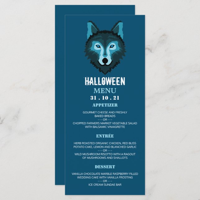 Blauer Wolf, Halloween-Party Menükarte (Vorne/Hinten)
