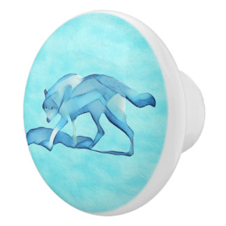 Blauer Wolf im Schnee Keramikknauf