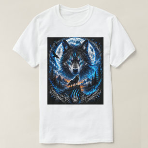 Blauer-Wolf-Mond-Fantasy-Art-T-Shirt T-Shirt