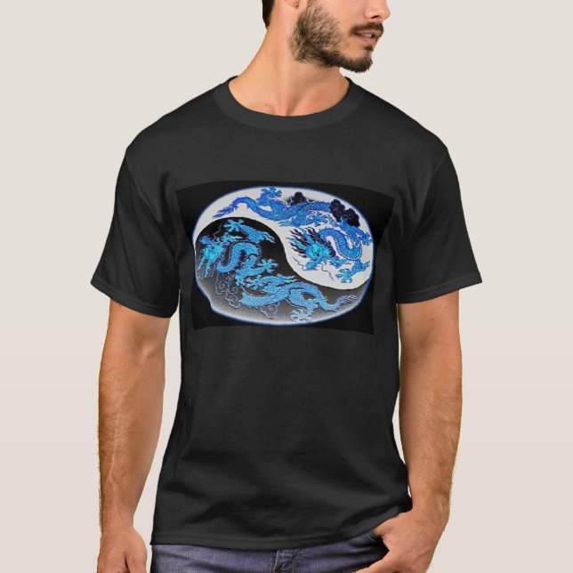 Blauer Yin-Yang Drache-T - Shirt - besonders (Vorderseite)