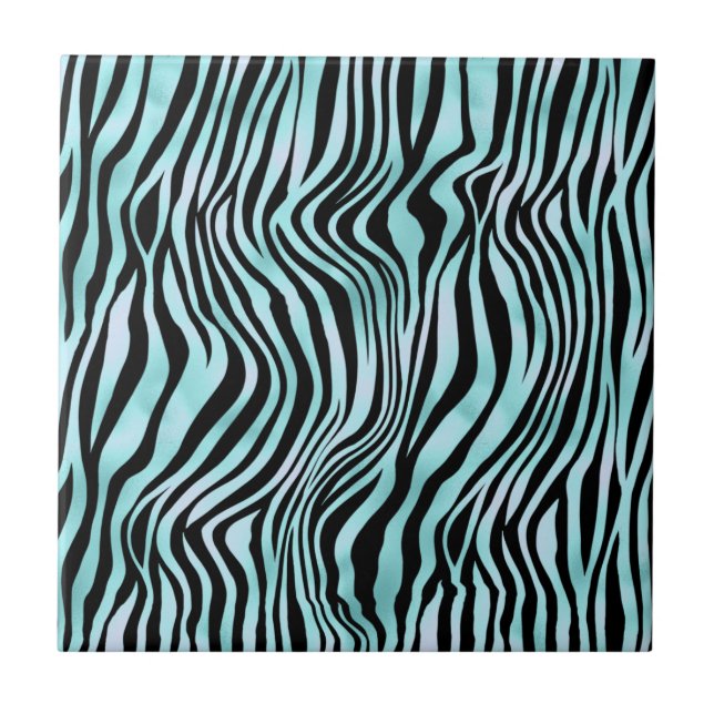Blauer Zebrahaut Türkis Fliese (Vorderseite)