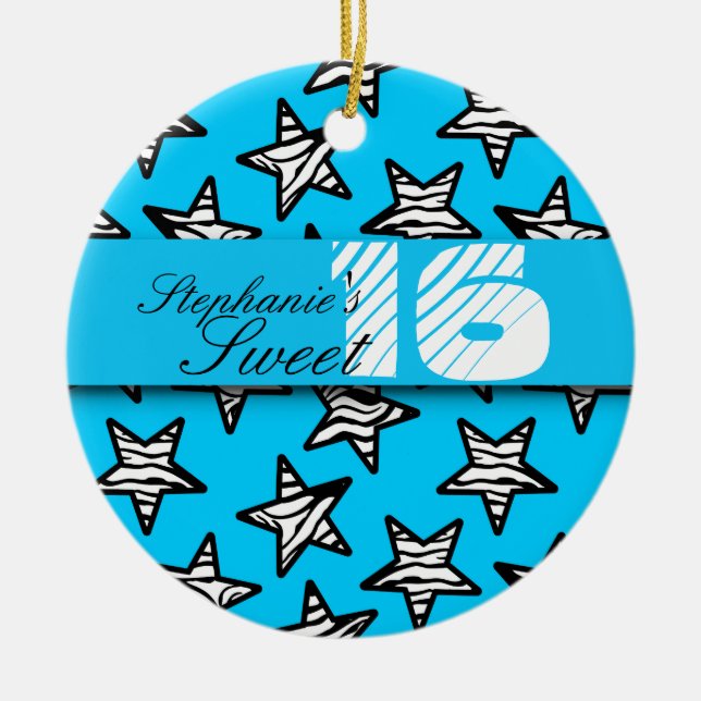 Blauer Zebrastar Sweet 16 Birthday Ornament (Vorne)