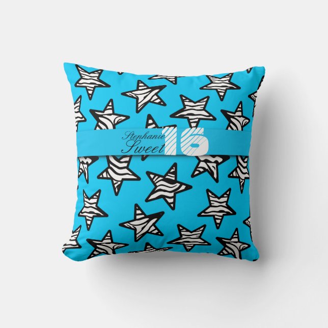 Blauer Zebrastar Sweet 16 Birthday Pillow Kissen (Vorderseite)