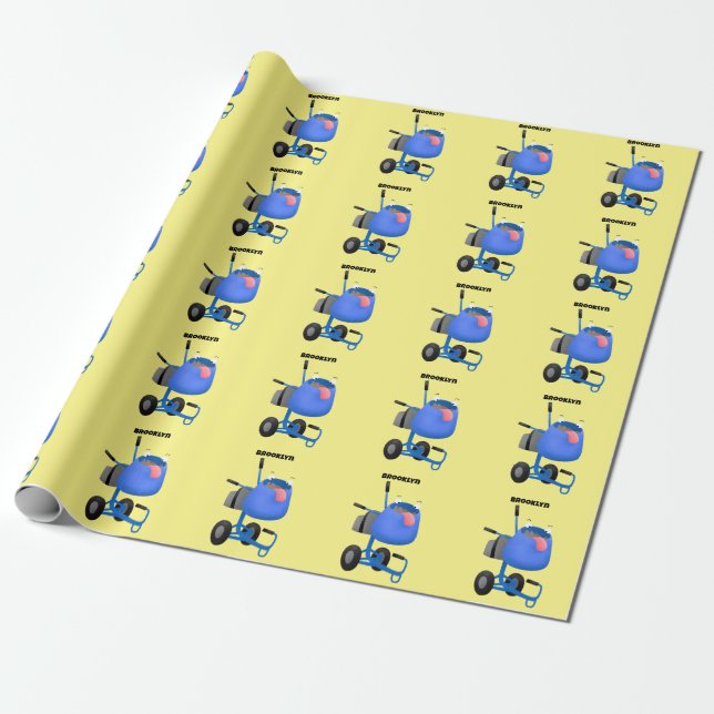 Blauer Zementmischer Cartoon Geschenkpapier (Ungerollt)