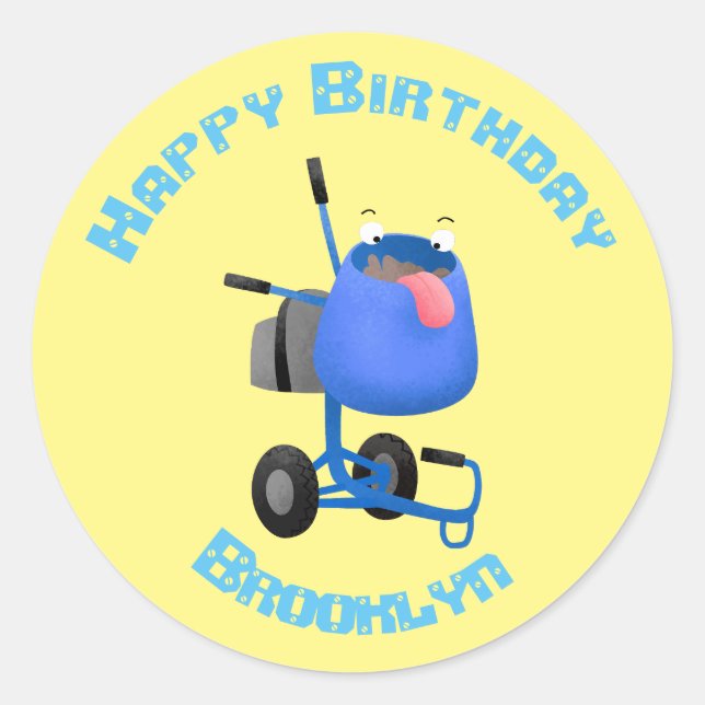 Blauer Zementmischer Cartoon Runder Aufkleber (Vorderseite)