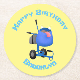 Blauer Zementmischer Cartoon Runder Pappuntersetzer